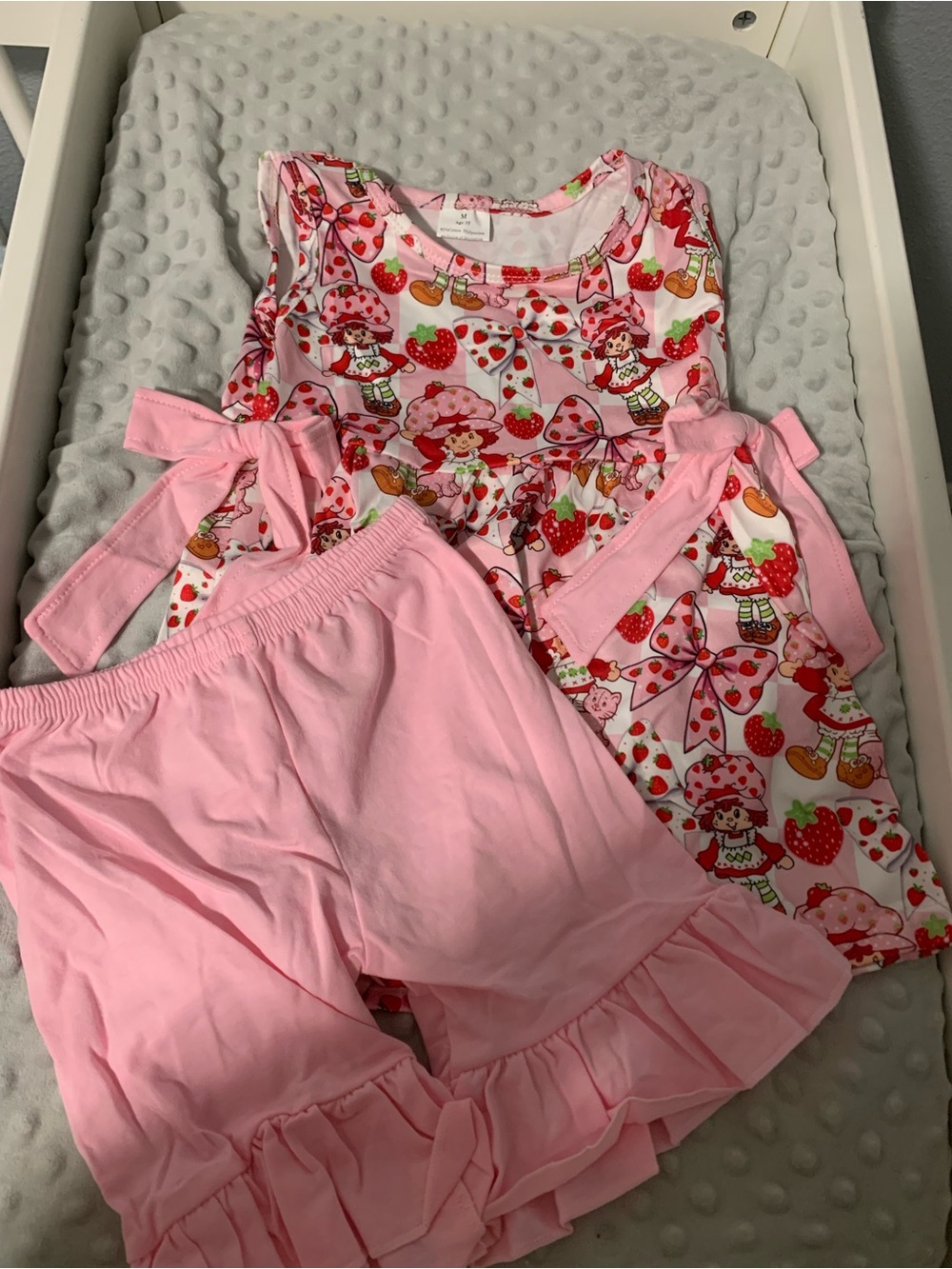 Girls Pink Strawberry Print Pajama Set
